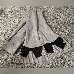 KATE SPADE Gray Long Wool Blend Scarf Black Grosgrain Bows Cute